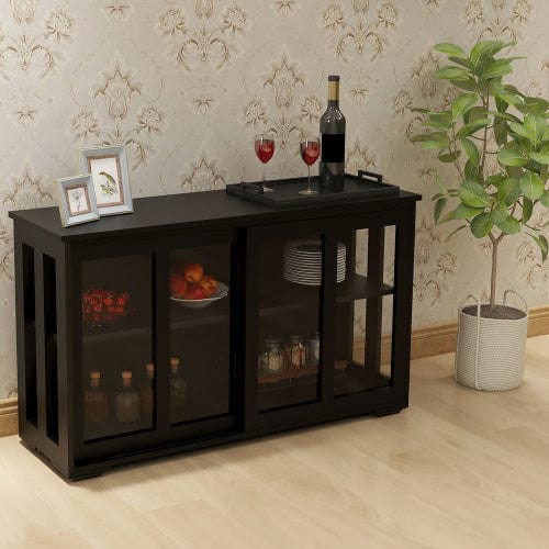 Kitchen Storage Cabinet With Glass Door - Black - Nordavory
