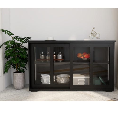 Kitchen Storage Cabinet With Glass Door - Black - Nordavory