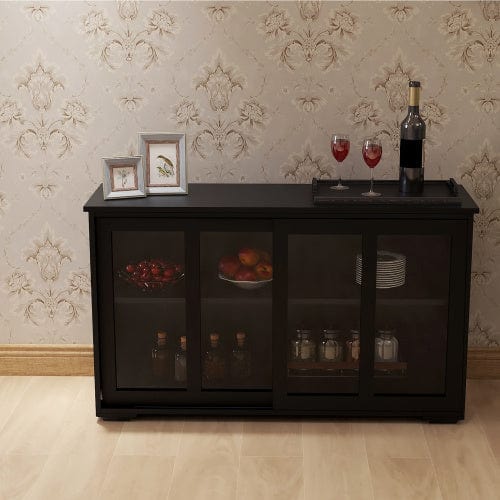 Kitchen Storage Cabinet With Glass Door - Black - Nordavory