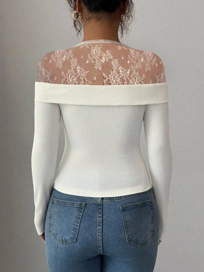 Lace Detail Long Sleeve Top-Nordavory
