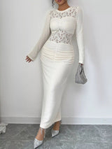 Lace Panel Ruched Bodycon Maxi Dress - Nordavory