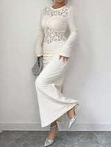 Lace Panel Ruched Bodycon Maxi Dress - Nordavory