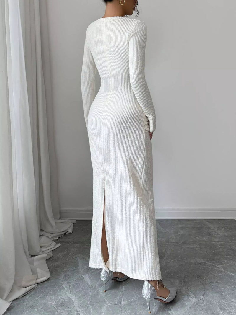 Lace Panel Ruched Bodycon Maxi Dress - Nordavory