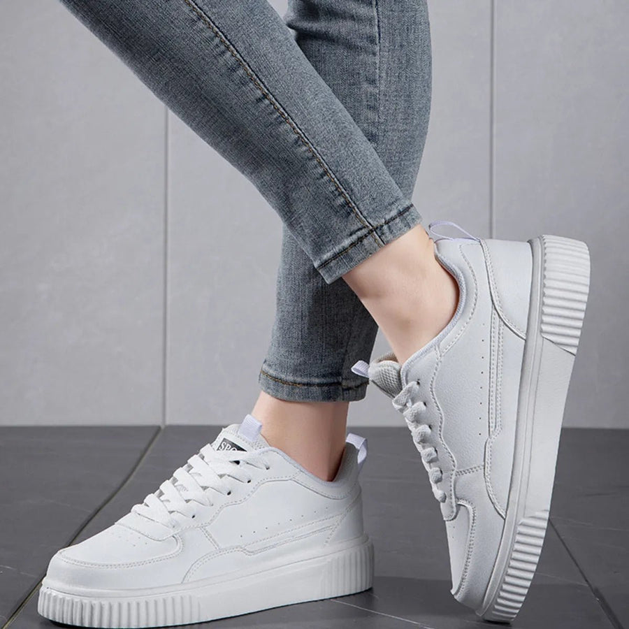 Lace Up Contrast Platform Sneakers - White Black / 36 - Image 5