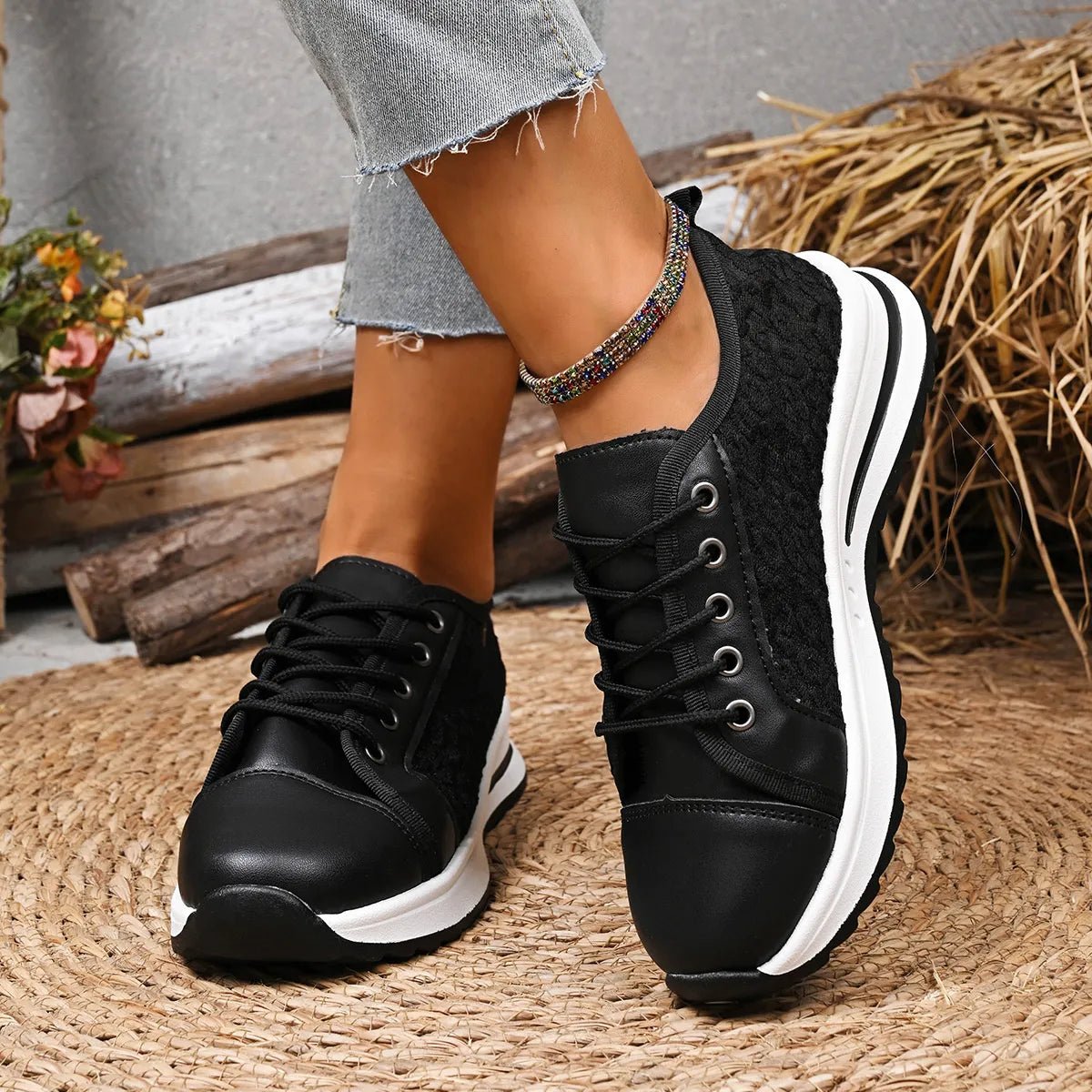 Lace-Up Platform Sneakers-Nordavory