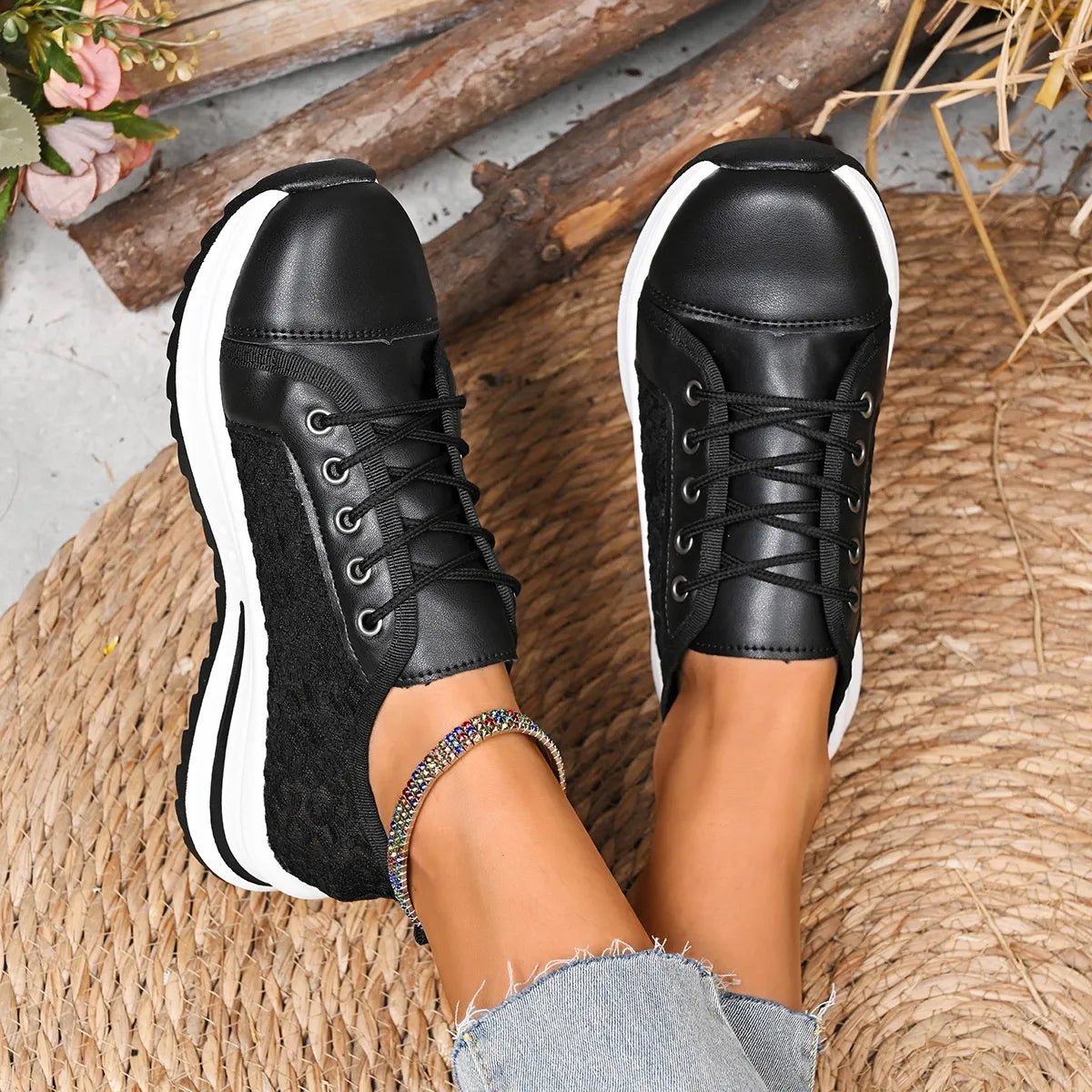 Lace-Up Platform Sneakers-Nordavory