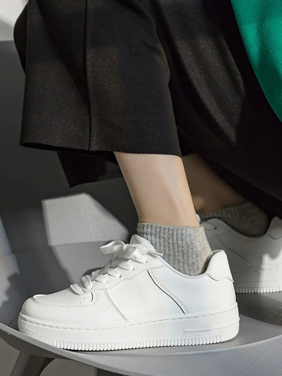 Lace Up Round Toe Platform Shoes - White / 35(US4) - Image 3