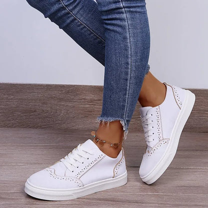 Lace-Up Suedette Flat Sneakers-Nordavory