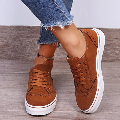 Lace-Up Suedette Flat Sneakers-Nordavory