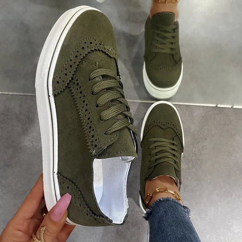 Lace-Up Suedette Flat Sneakers-Nordavory