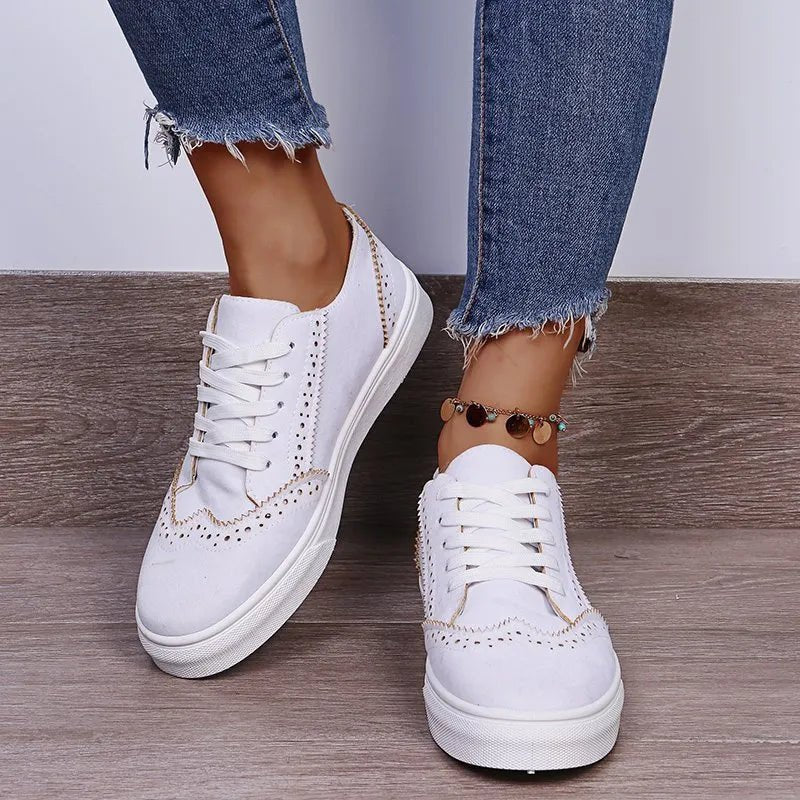 Lace-Up Suedette Flat Sneakers-Nordavory