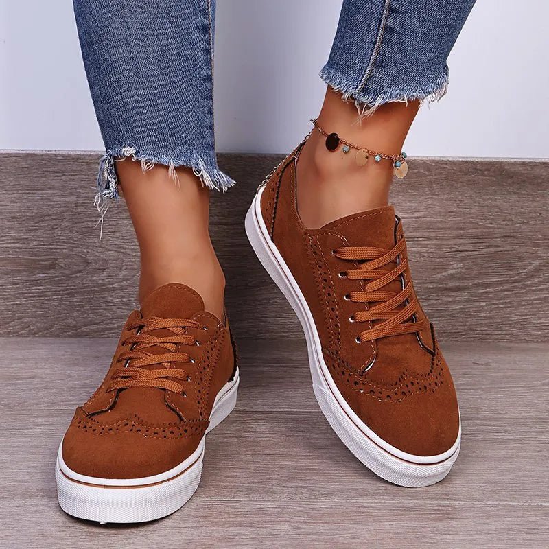 Lace-Up Suedette Flat Sneakers-Nordavory