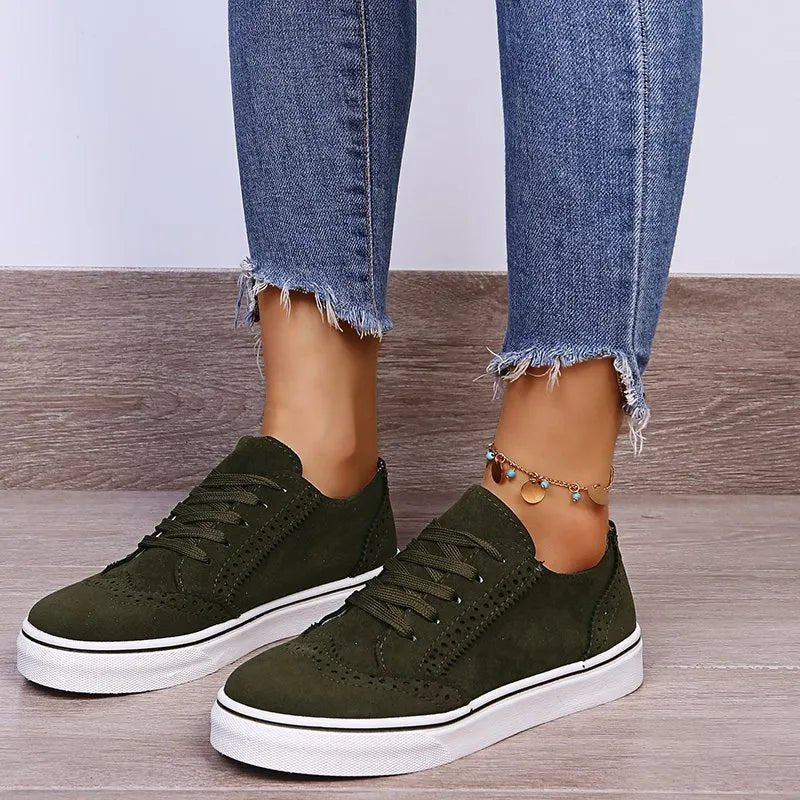 Lace-Up Suedette Flat Sneakers-Nordavory