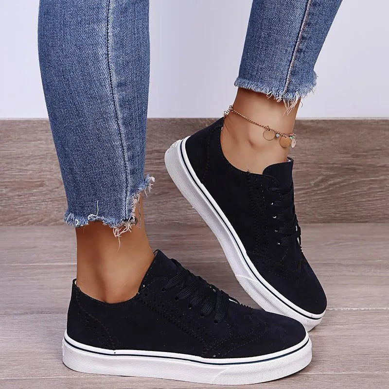 Lace-Up Suedette Flat Sneakers-Nordavory