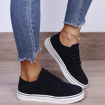Lace-Up Suedette Flat Sneakers-Nordavory