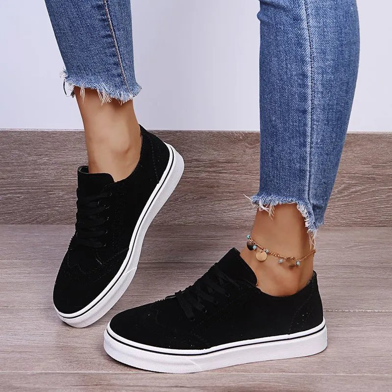Lace-Up Suedette Flat Sneakers-Nordavory