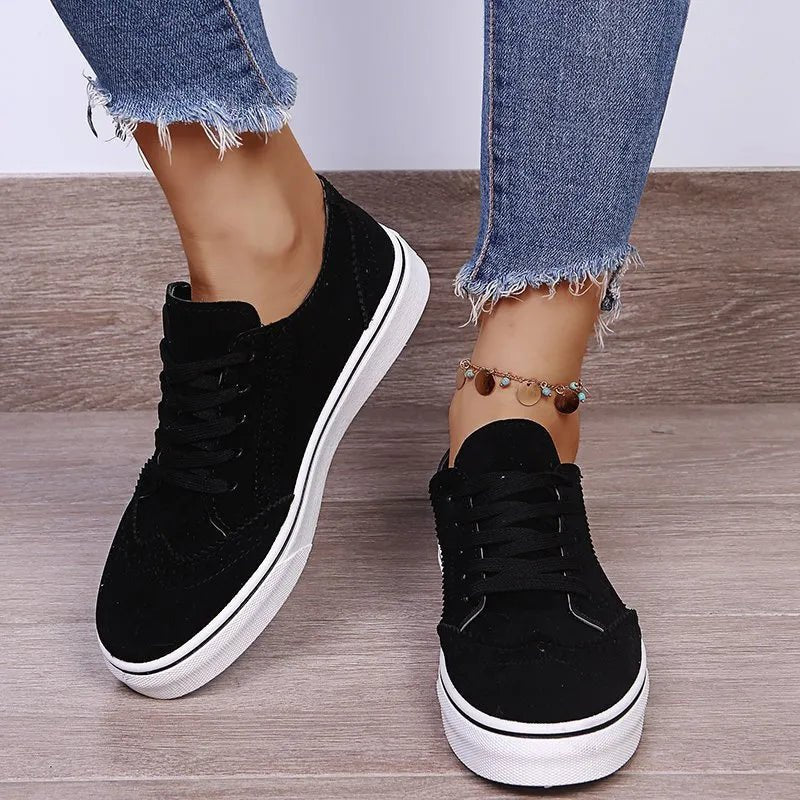 Lace-Up Suedette Flat Sneakers-Nordavory