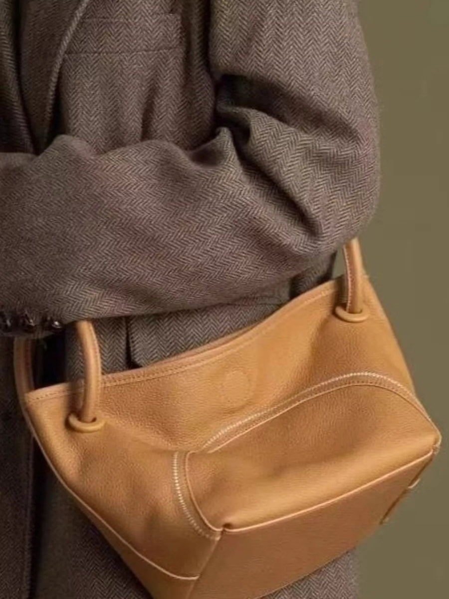 Leather Round Handle Tote Bag - Nordavory