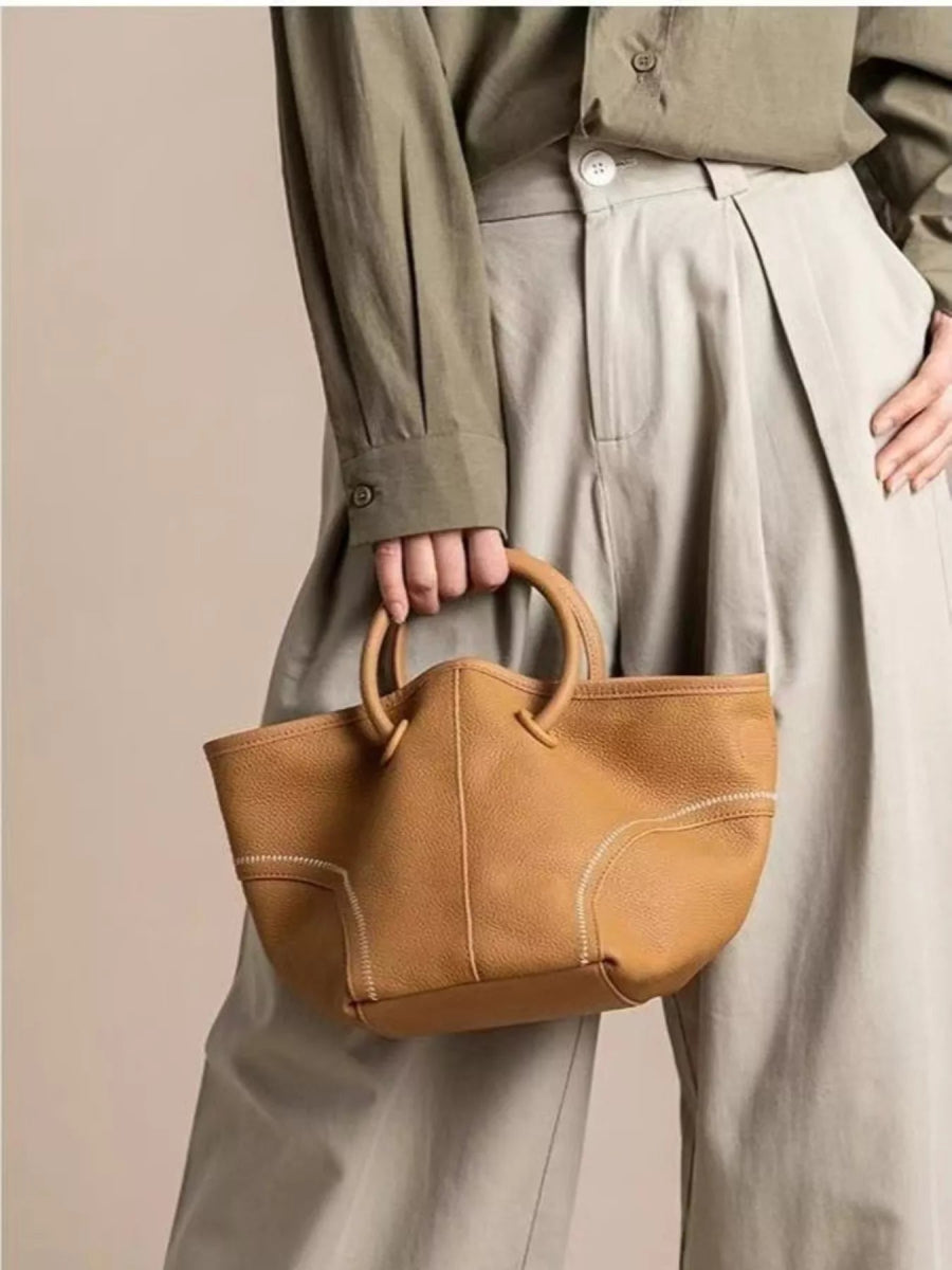 Leather Round Handle Tote Bag - Nordavory