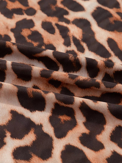 Leopard Mock Neck Long Sleeve Mesh Top-Nordavory