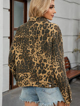 Leopard Print Button Up Denim Jacket - Nordavory