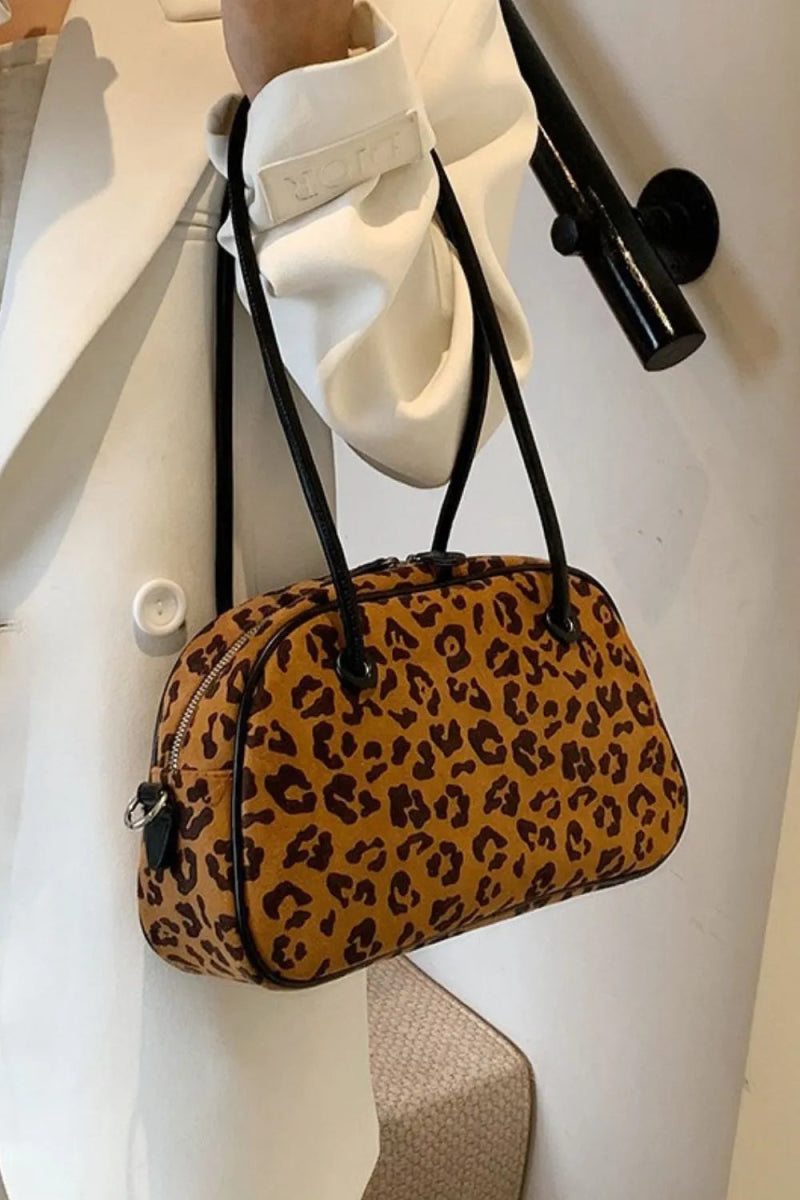 Leopard Suede Medium Shoulder Bag-Nordavory