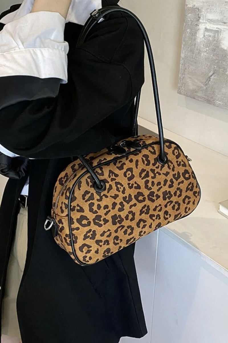 Leopard Suede Medium Shoulder Bag-Nordavory
