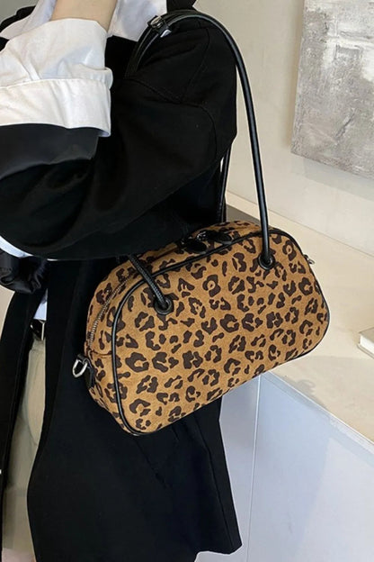 Leopard Suede Medium Shoulder Bag-Nordavory
