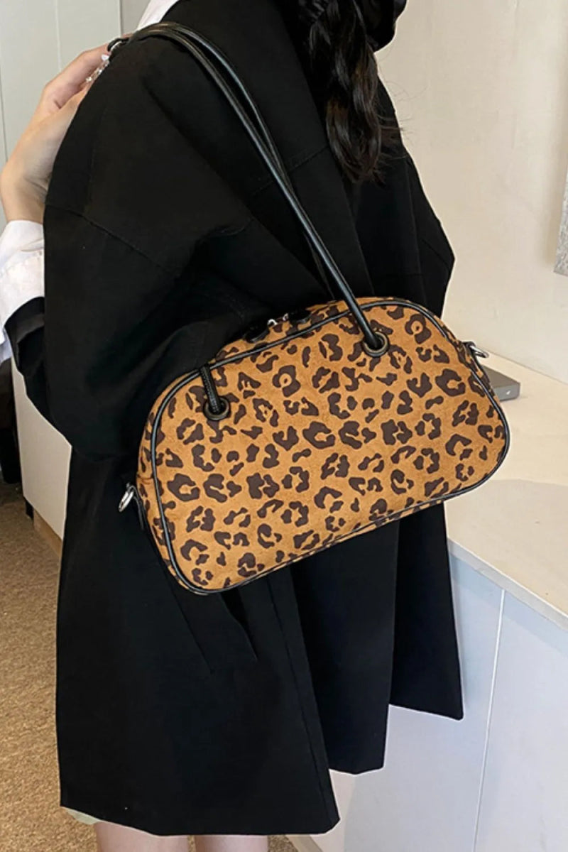 Leopard Suede Medium Shoulder Bag-Nordavory