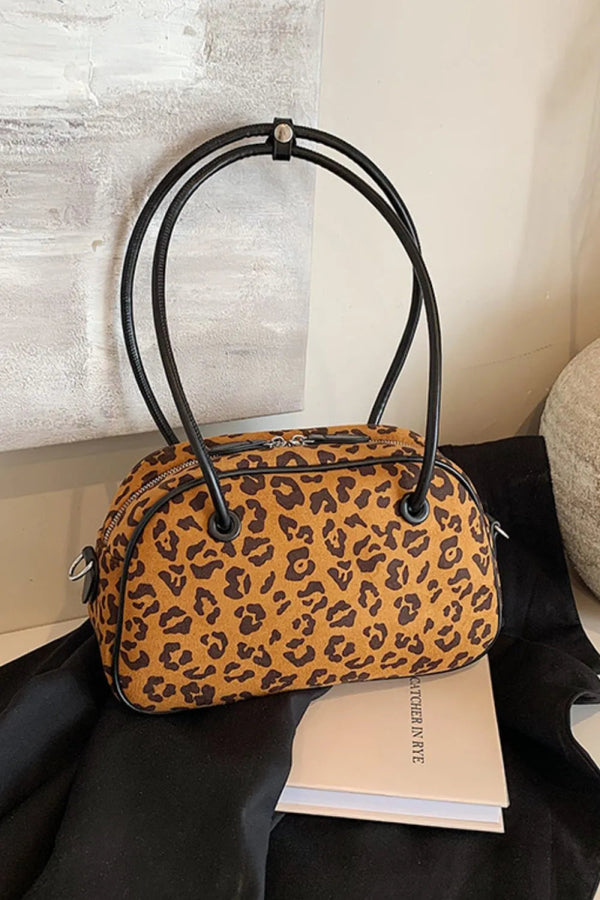Leopard Suede Medium Shoulder Bag-Nordavory