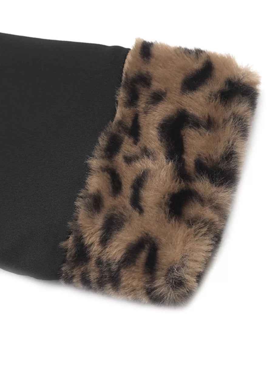 Leopard Trim V-Neck Long Sleeve Bodysuit-Nordavory