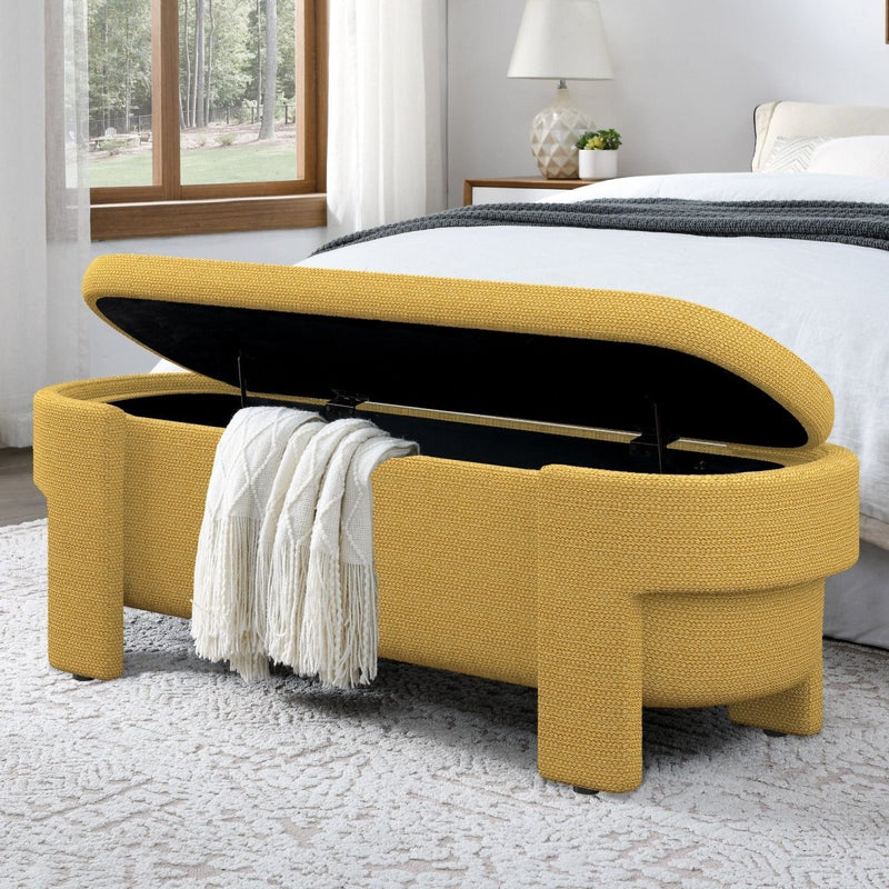 Linen Fabric Upholstered Bench with Large Storage Space for the Living - Nordavory