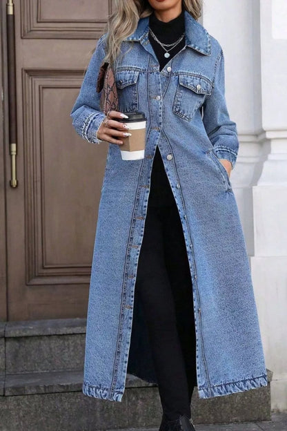 Longline Button-Front Denim Jacket-Nordavory
