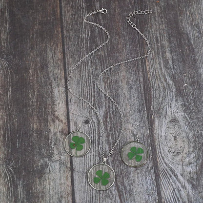 Lucky Clover Alloy Acrylic Earrings and Necklace Jewelry Set-Nordavory