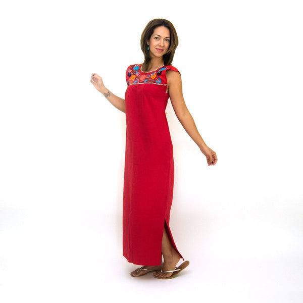 Maxi Isidra, Folk Dress with Embroidered Flowers - Nordavory