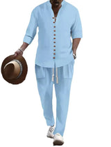 Men's Button Front Long Sleeve Shirt and Pants Set - Nordavory