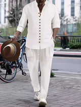 Men's Button Front Long Sleeve Shirt and Pants Set - Nordavory