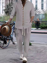 Men's Button Front Long Sleeve Shirt and Pants Set - Nordavory