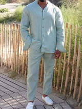 Men's Button Up Long Sleeve Top and Pants Set - Nordavory