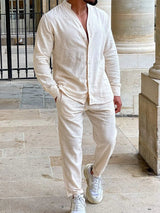 Men's Button Up Long Sleeve Top and Pants Set - Nordavory