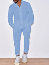 Men's Button Up Long Sleeve Top and Pants Set - Nordavory