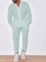 Men's Button Up Long Sleeve Top and Pants Set - Nordavory