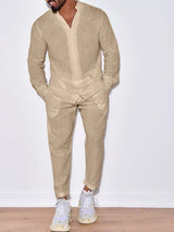 Men's Button Up Long Sleeve Top and Pants Set - Nordavory