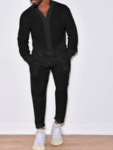 Men's Button Up Long Sleeve Top and Pants Set - Nordavory