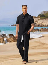 Men's Full Size Half Button Top and Drawstring Pants Set Plus Size - Nordavory