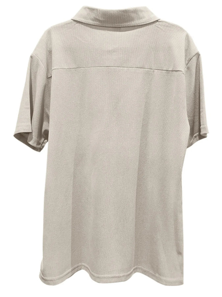 Men's Full Size Quarter Zip Short Sleeve Polo and Pants Set Plus Size - White / S - Image 6