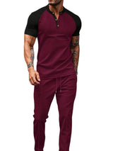 Men's Full Size Waffle - Knit Contrast Top and Drawstring Pants Set Plus Size - Nordavory