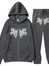 Men's Full Size Zip Up Long Sleeve Hoodie and Pants Set Plus Size - Nordavory