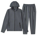 Men's Plus Size Drawstring Zip Up Hooded Top and Pants Set - Nordavory