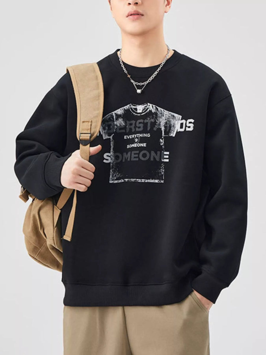 Men's Plus Size Graphic Crew Neck Sweatshirt - Nordavory